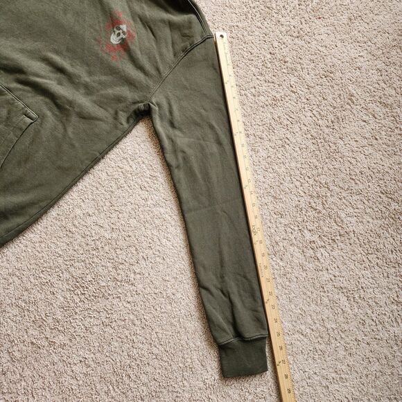 Sullen Art Hoodie Mens M Army Green Pullover Skulls Tattoo Sweatshirt Buckle - Picture 8 of 10